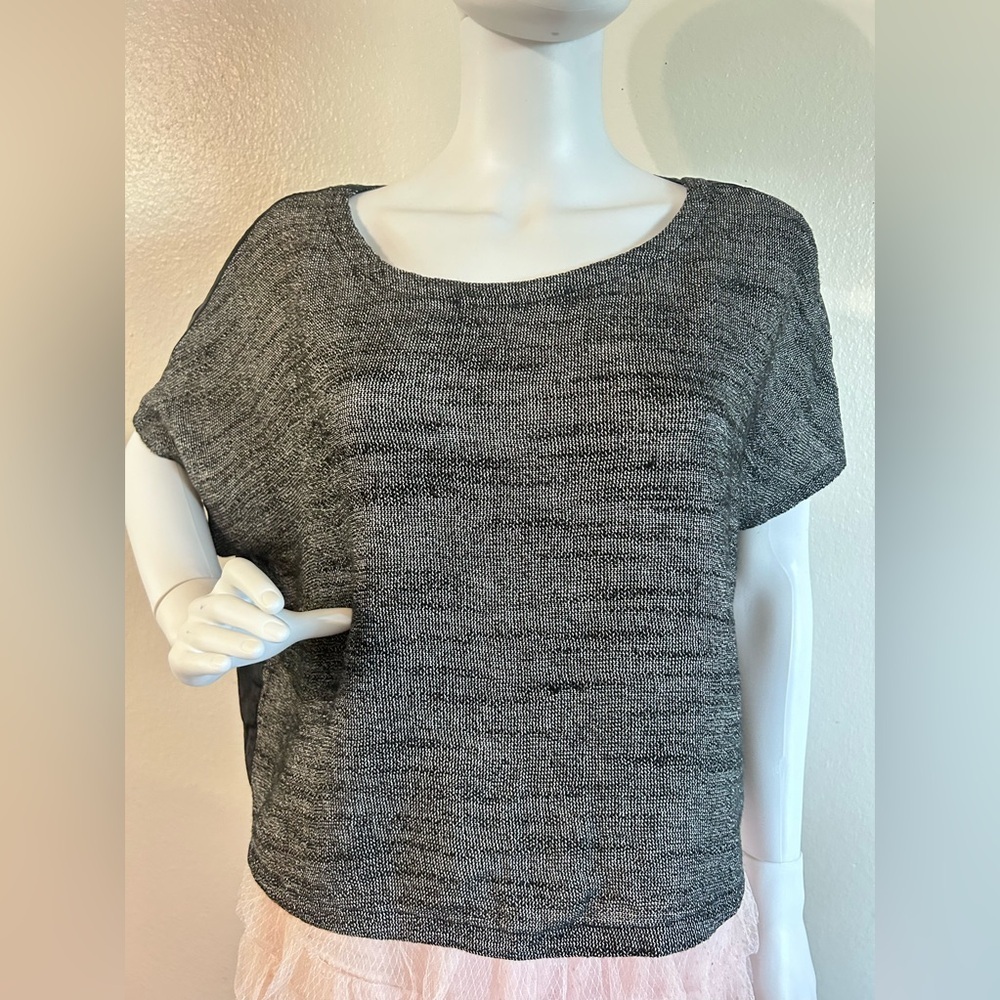 Eileen Fisher Gray Linen
Blend Contrast Silk Back Short Sleeve Cropped Top​